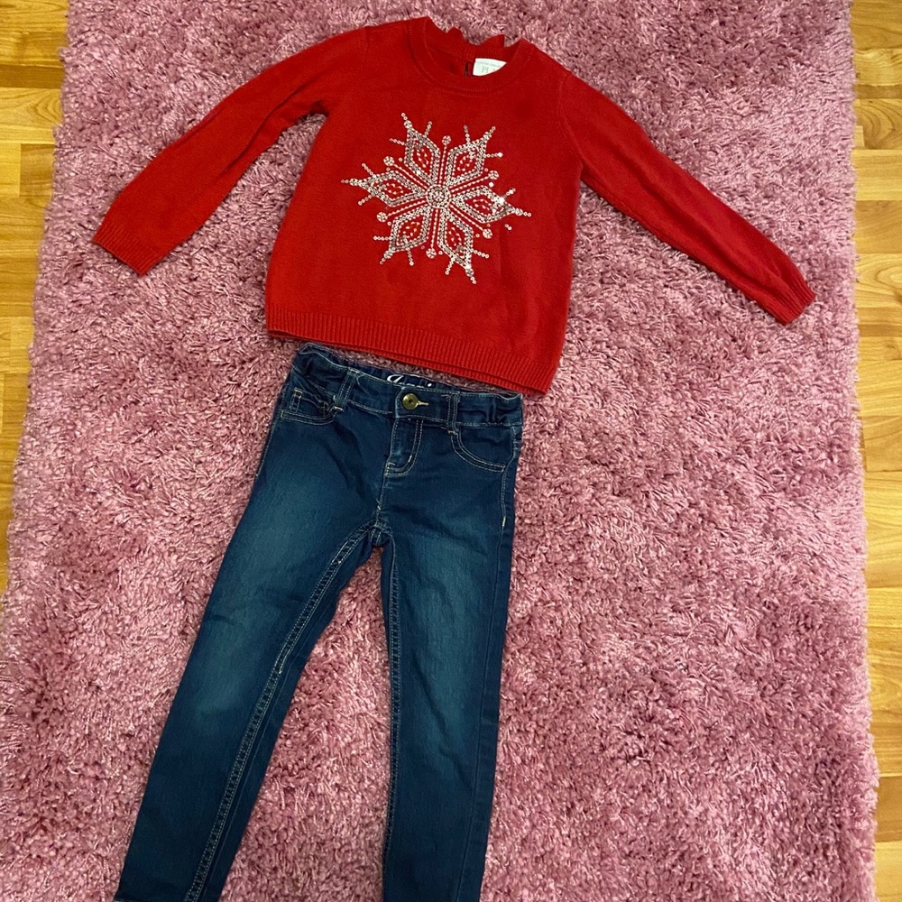 Adorable Children’s place sweater & Crazy 8 Denim